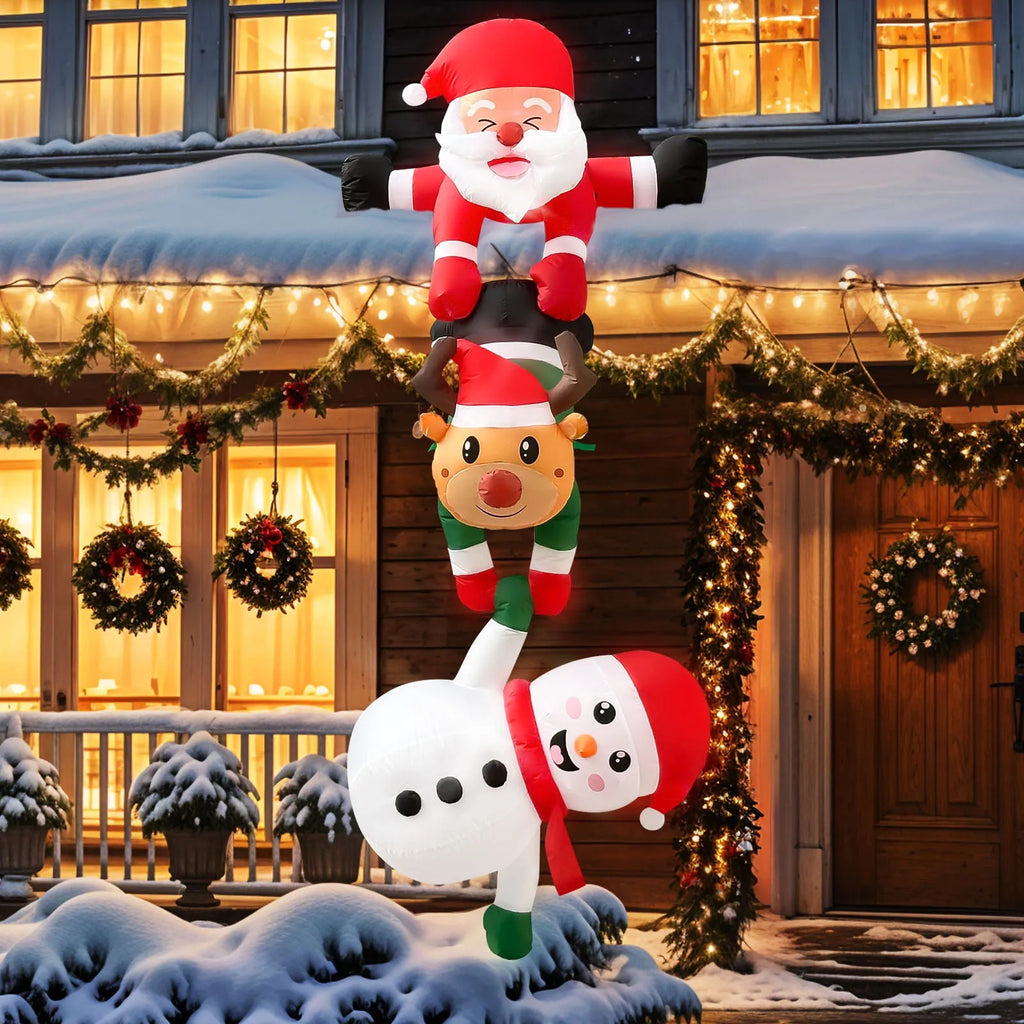 8FT Christmas Inflatables Decor, Climbing Santa Claus with Reindeer & Snowman/Elves, Xmas Decor for Beam Roof Tree Indoor Party